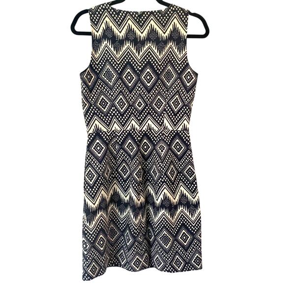 J Crew Dress Ivory Navy Blue Aztec Geometric Sz2, Sleeveless Pockets New No Tag - Picture 4 of 7